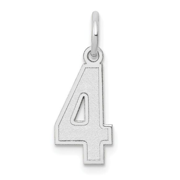 14k White Gold, Jersey Collection, Small Number 4 Pendant - Picture 1 of 5
